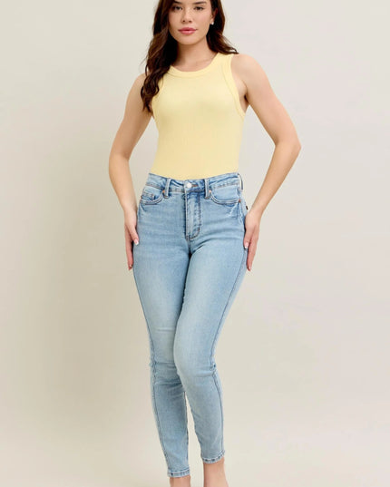 Judy Blue Full Size Mr Tummy Control Vintage Wash Skinny Jeans Plus Size - THE AMERICAN BLUE