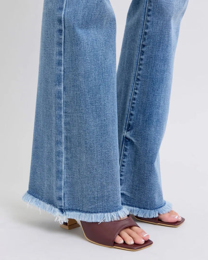 Judy Blue Full Size Raw Hem High Rise Bootcut Jeans - THE AMERICAN BLUE