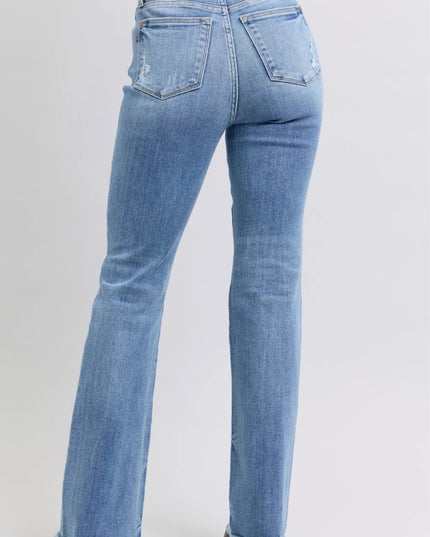 Judy Blue Full Size Raw Hem High Rise Bootcut Jeans - THE AMERICAN BLUE