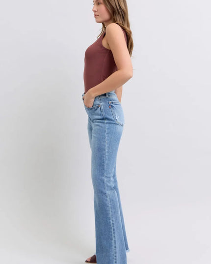 Judy Blue Full Size Raw Hem High Rise Bootcut Jeans - THE AMERICAN BLUE