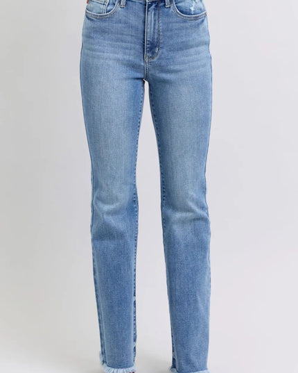 Judy Blue Full Size Raw Hem High Rise Bootcut Jeans - THE AMERICAN BLUE