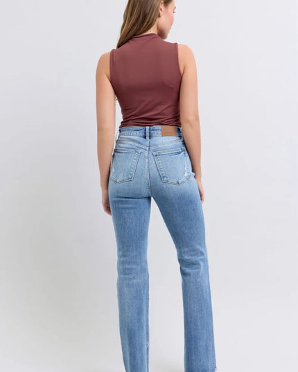 Judy Blue Full Size Raw Hem High Rise Bootcut Jeans - THE AMERICAN BLUE