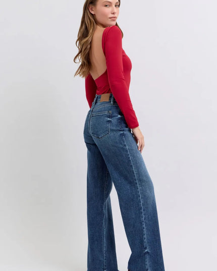 Judy Blue Full Size Raw Hem Mid Rise Jeans - THE AMERICAN BLUE