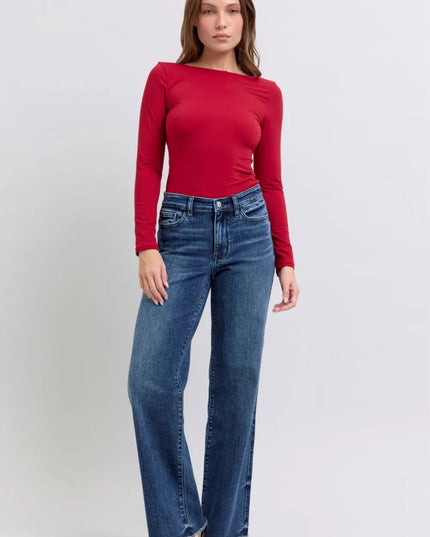 Judy Blue Full Size Raw Hem Mid Rise Jeans - THE AMERICAN BLUE