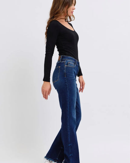 Judy Blue Full Size Raw Hem Straight Leg Jeans - THE AMERICAN BLUE