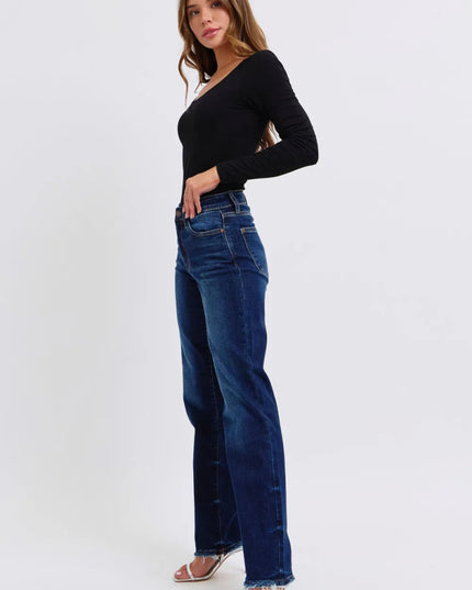 Judy Blue Full Size Raw Hem Straight Leg Jeans - THE AMERICAN BLUE
