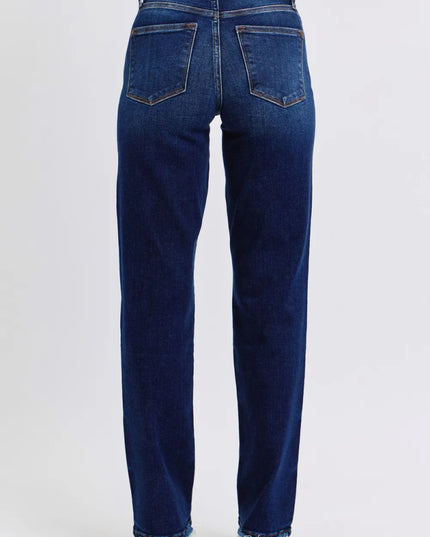 Judy Blue Full Size Raw Hem Straight Leg Jeans - THE AMERICAN BLUE