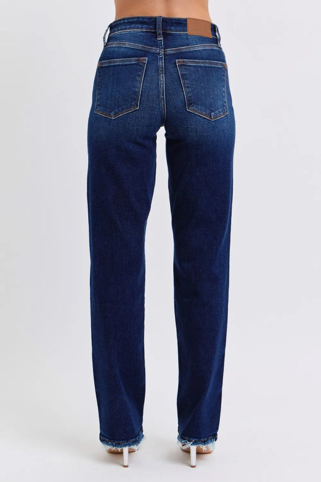 Judy Blue Full Size Raw Hem Straight Leg Jeans - THE AMERICAN BLUE