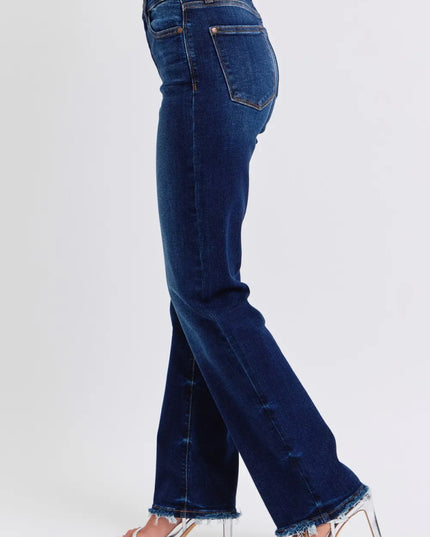 Judy Blue Full Size Raw Hem Straight Leg Jeans - THE AMERICAN BLUE