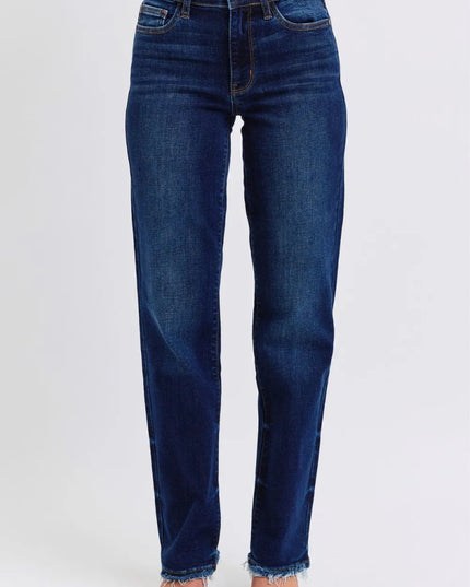 Judy Blue Full Size Raw Hem Straight Leg Jeans - THE AMERICAN BLUE