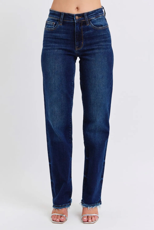 Judy Blue Full Size Raw Hem Straight Leg Jeans - THE AMERICAN BLUE