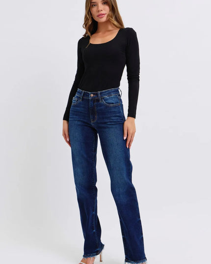 Judy Blue Full Size Raw Hem Straight Leg Jeans - THE AMERICAN BLUE
