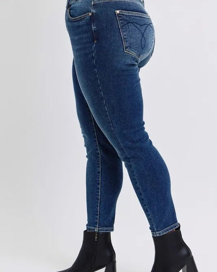 Judy Blue Full Size Run Mid - Rise Waist Skinny Jeans with Thermal Lining - THE AMERICAN BLUE