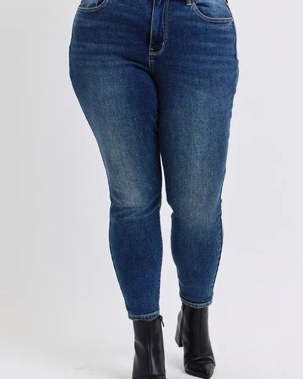 Judy Blue Full Size Run Mid - Rise Waist Skinny Jeans with Thermal Lining - THE AMERICAN BLUE