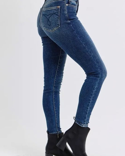 Judy Blue Full Size Run Mid - Rise Waist Skinny Jeans with Thermal Lining - THE AMERICAN BLUE