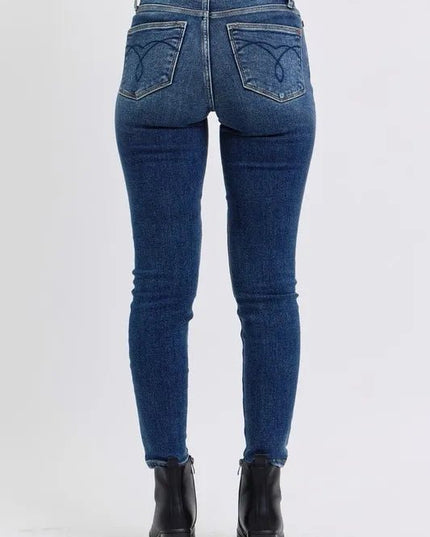 Judy Blue Full Size Run Mid - Rise Waist Skinny Jeans with Thermal Lining - THE AMERICAN BLUE