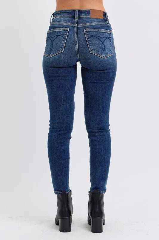 Judy Blue Full Size Run Mid - Rise Waist Skinny Jeans with Thermal Lining - THE AMERICAN BLUE