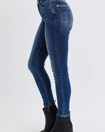Judy Blue Full Size Run Mid - Rise Waist Skinny Jeans with Thermal Lining - THE AMERICAN BLUE