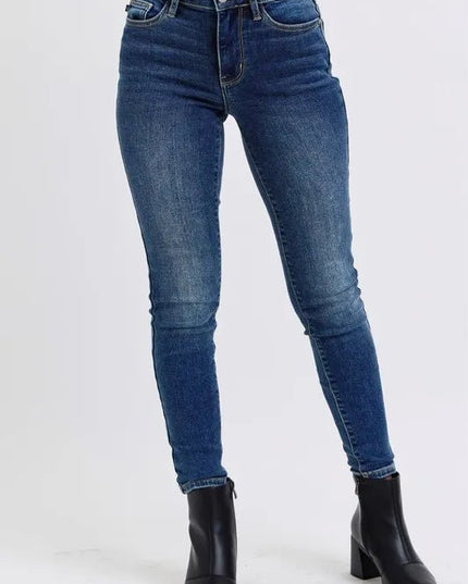 Judy Blue Full Size Run Mid - Rise Waist Skinny Jeans with Thermal Lining - THE AMERICAN BLUE