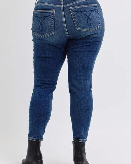 Judy Blue Full Size Run Mid - Rise Waist Skinny Jeans with Thermal Lining - THE AMERICAN BLUE