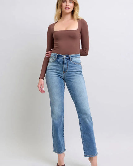 Judy Blue Full Size Run Vintage Wash Thermal Straight Jeans - THE AMERICAN BLUE