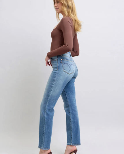 Judy Blue Full Size Run Vintage Wash Thermal Straight Jeans - THE AMERICAN BLUE