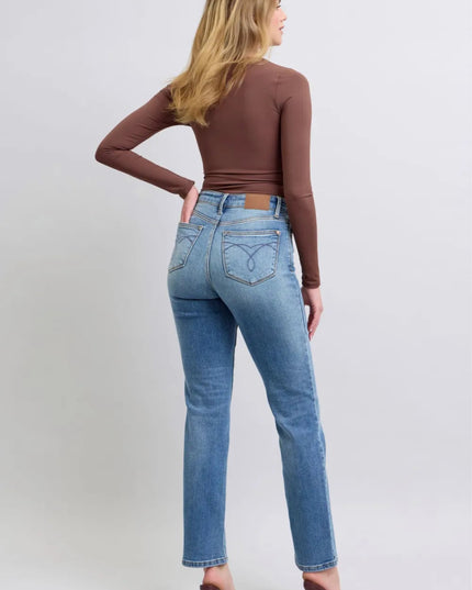 Judy Blue Full Size Run Vintage Wash Thermal Straight Jeans - THE AMERICAN BLUE