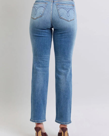 Judy Blue Full Size Run Vintage Wash Thermal Straight Jeans - THE AMERICAN BLUE