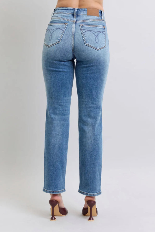 Judy Blue Full Size Run Vintage Wash Thermal Straight Jeans - THE AMERICAN BLUE