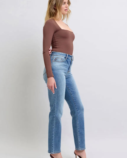 Judy Blue Full Size Run Vintage Wash Thermal Straight Jeans - THE AMERICAN BLUE