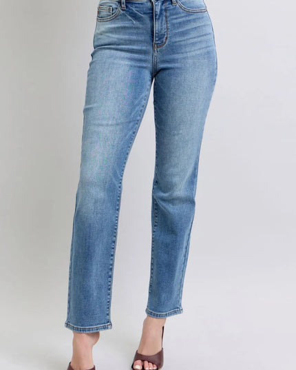 Judy Blue Full Size Run Vintage Wash Thermal Straight Jeans - THE AMERICAN BLUE