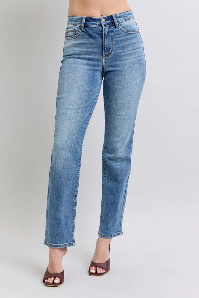 Judy Blue Full Size Run Vintage Wash Thermal Straight Jeans - THE AMERICAN BLUE