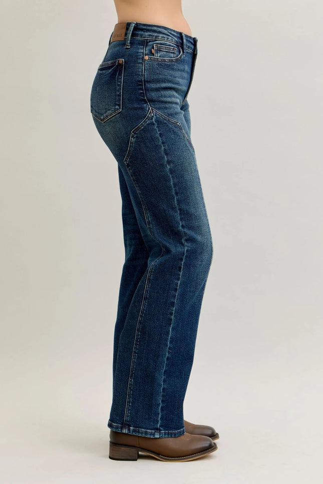 Judy Blue Full Size Seam Detail Straight Leg Jeans Plus Size - THE AMERICAN BLUE