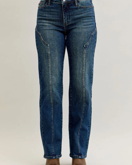Judy Blue Full Size Seam Detail Straight Leg Jeans Plus Size - THE AMERICAN BLUE