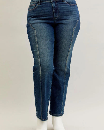 Judy Blue Full Size Seam Detail Straight Leg Jeans Plus Size - THE AMERICAN BLUE