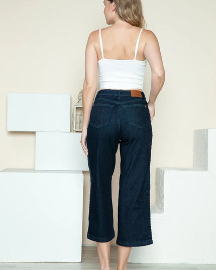 Judy Blue Full Size Side Seam Braid Detail Crop Wide Leg Jeans - THE AMERICAN BLUE