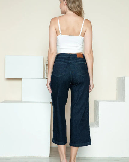 Judy Blue Full Size Side Seam Braid Detail Crop Wide Leg Jeans - THE AMERICAN BLUE
