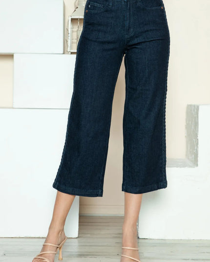 Judy Blue Full Size Side Seam Braid Detail Crop Wide Leg Jeans - THE AMERICAN BLUE
