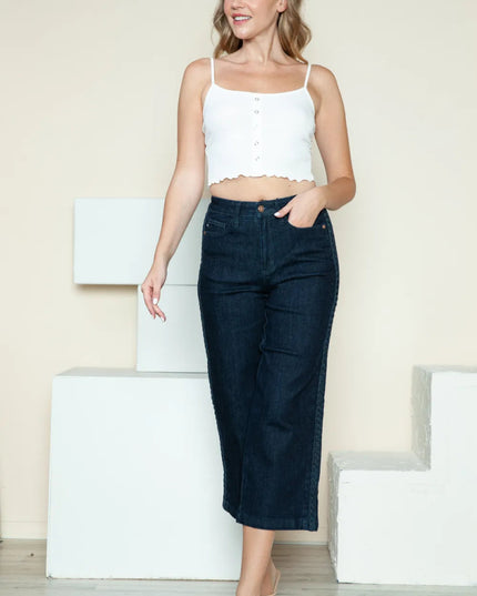 Judy Blue Full Size Side Seam Braid Detail Crop Wide Leg Jeans - THE AMERICAN BLUE