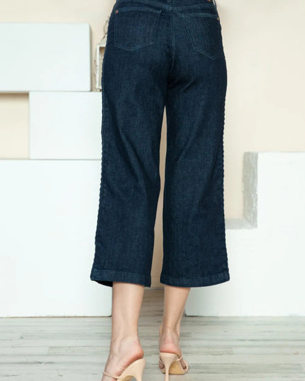 Judy Blue Full Size Side Seam Braid Detail Crop Wide Leg Jeans - THE AMERICAN BLUE