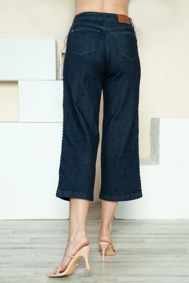 Judy Blue Full Size Side Seam Braid Detail Crop Wide Leg Jeans - THE AMERICAN BLUE
