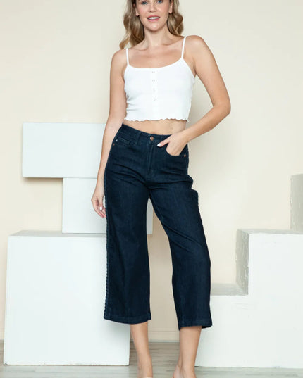 Judy Blue Full Size Side Seam Braid Detail Crop Wide Leg Jeans - THE AMERICAN BLUE