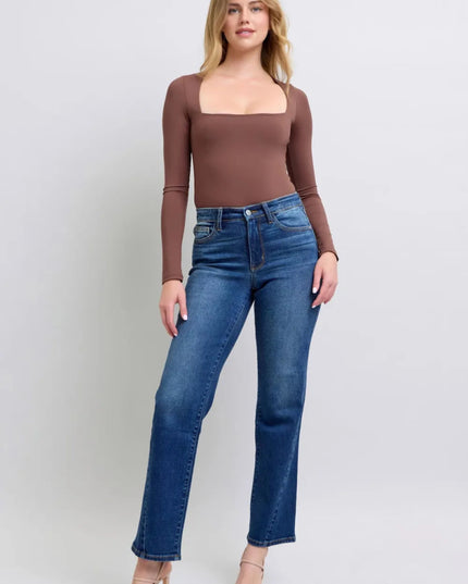 Judy Blue Full Size Side Seam Detail Straight Jeans with Pockets - THE AMERICAN BLUE