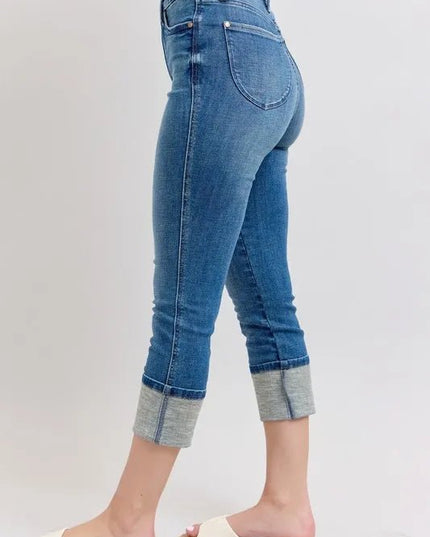Judy Blue Full Size Skinny Cuff Capris Jeans with Pockets Plus Size - THE AMERICAN BLUE