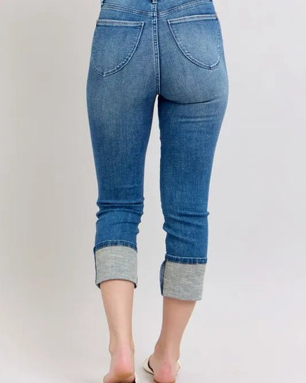 Judy Blue Full Size Skinny Cuff Capris Jeans with Pockets Plus Size - THE AMERICAN BLUE