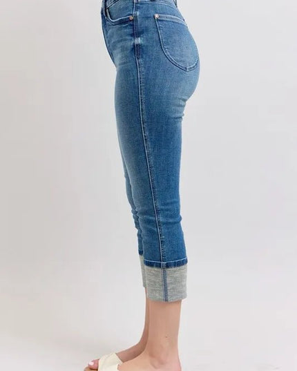 Judy Blue Full Size Skinny Cuff Capris Jeans with Pockets Plus Size - THE AMERICAN BLUE