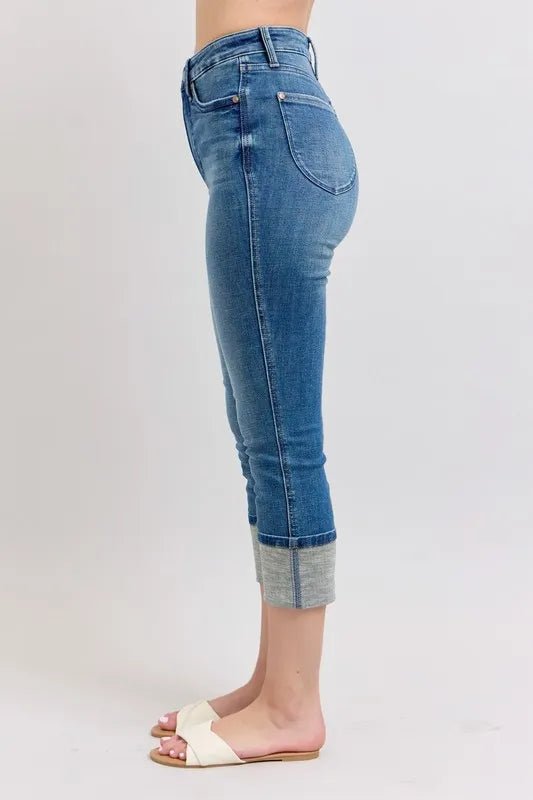 Judy Blue Full Size Skinny Cuff Capris Jeans with Pockets Plus Size - THE AMERICAN BLUE