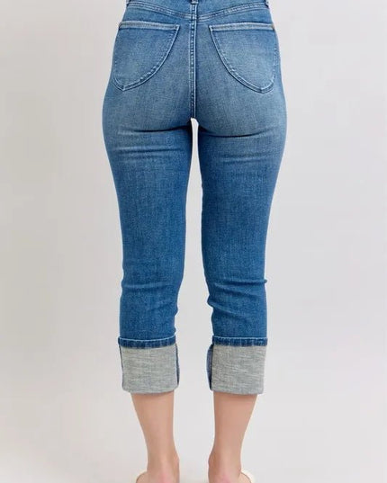 Judy Blue Full Size Skinny Cuff Capris Jeans with Pockets Plus Size - THE AMERICAN BLUE