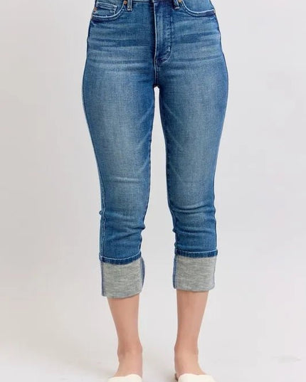 Judy Blue Full Size Skinny Cuff Capris Jeans with Pockets Plus Size - THE AMERICAN BLUE