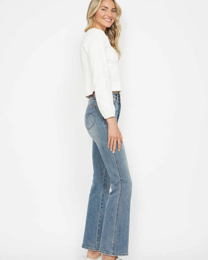 Judy Blue Full Size Tummy Control Back Embroidered Pocketed Bootcut Jeans Plus Size - THE AMERICAN BLUE